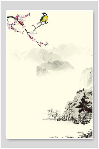 梅花喜鹊水墨中国风背景