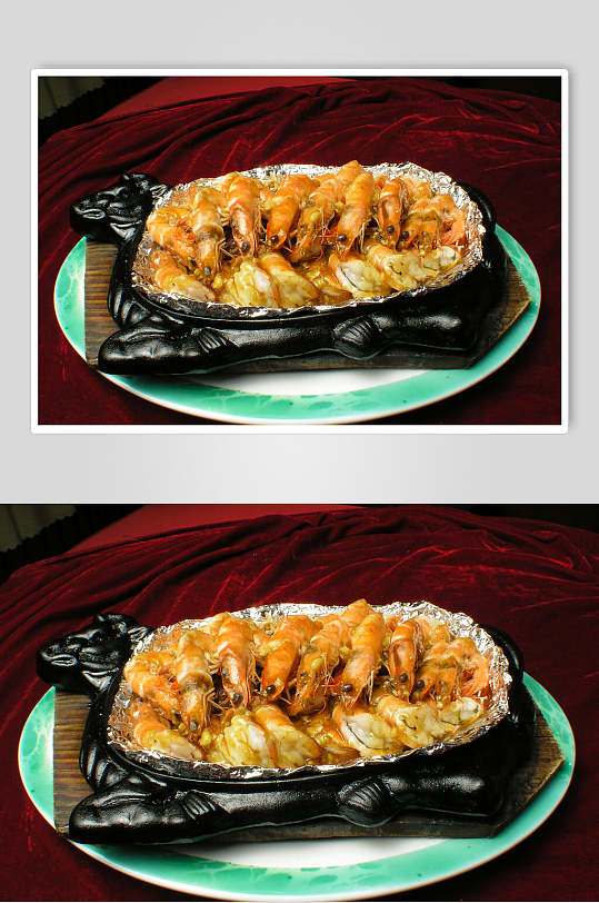 铁板蒜香虾美食高清摄影图片