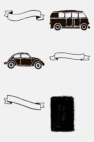 黑色小汽车彩带边框手绘免抠元素