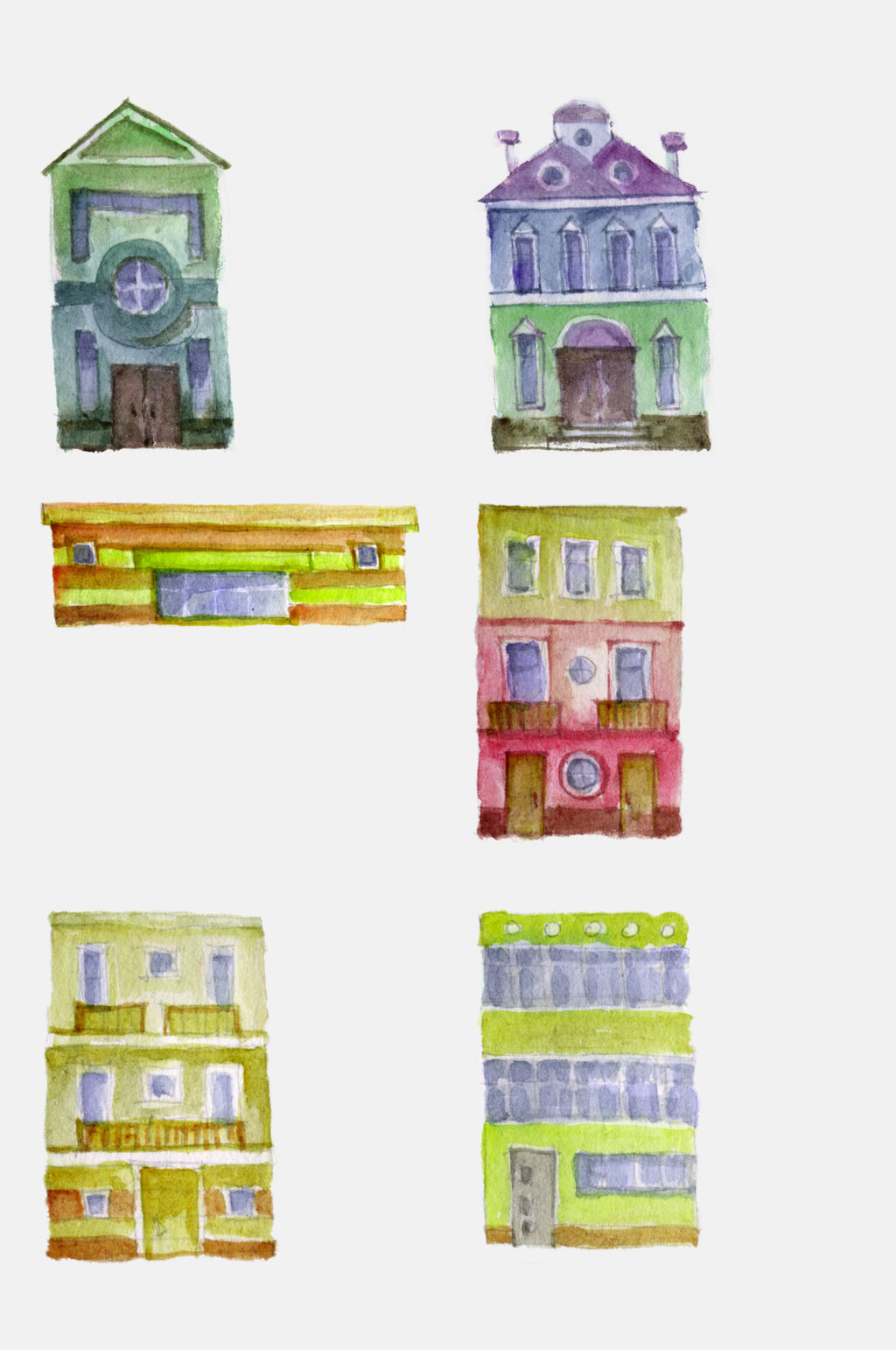 手绘画城市建筑水彩免抠元素素材素材