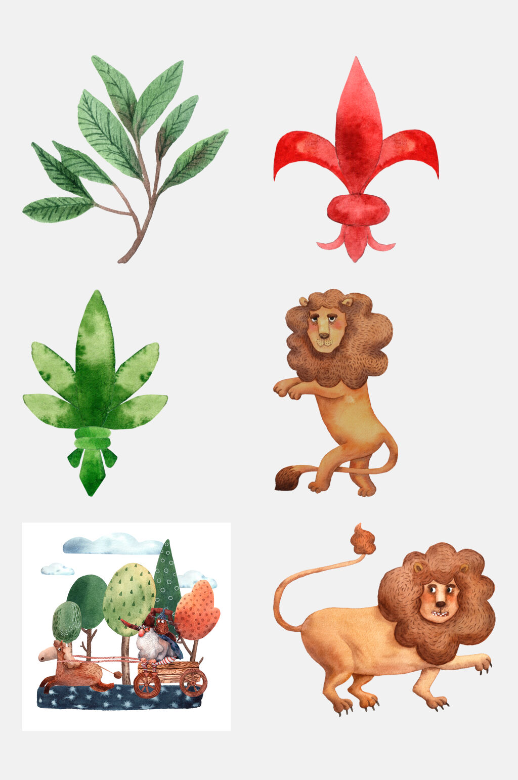 手绘画水彩花卉动物元素素材素材