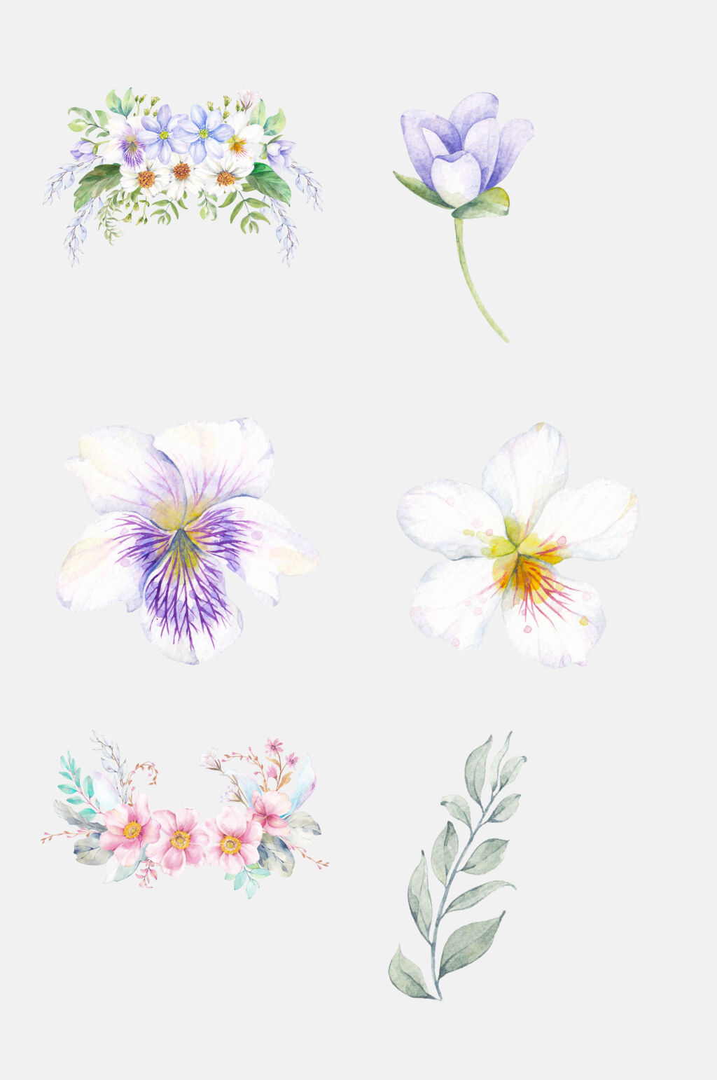 原创手绘水彩水粉花卉植物免抠元素素材