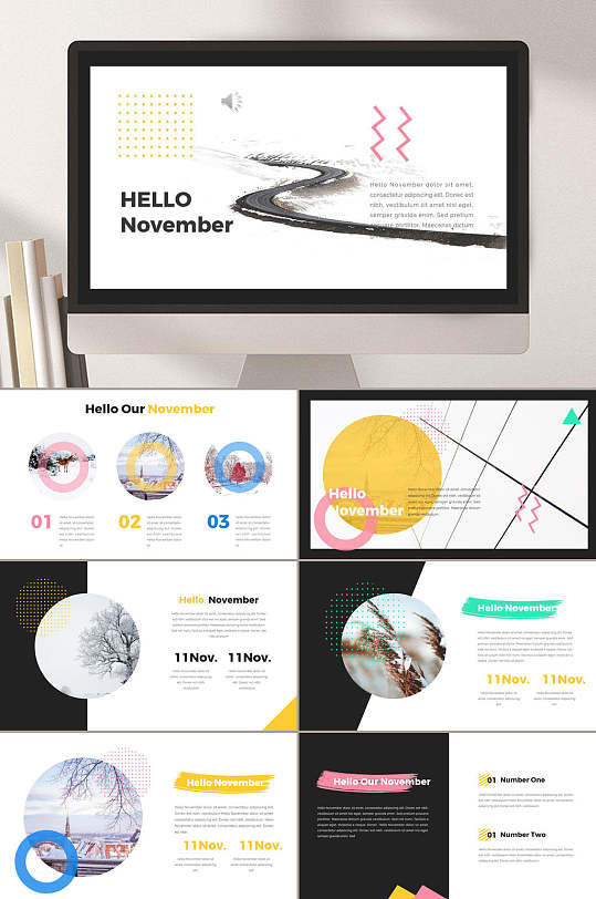 圆点线北欧ins风PPT模板