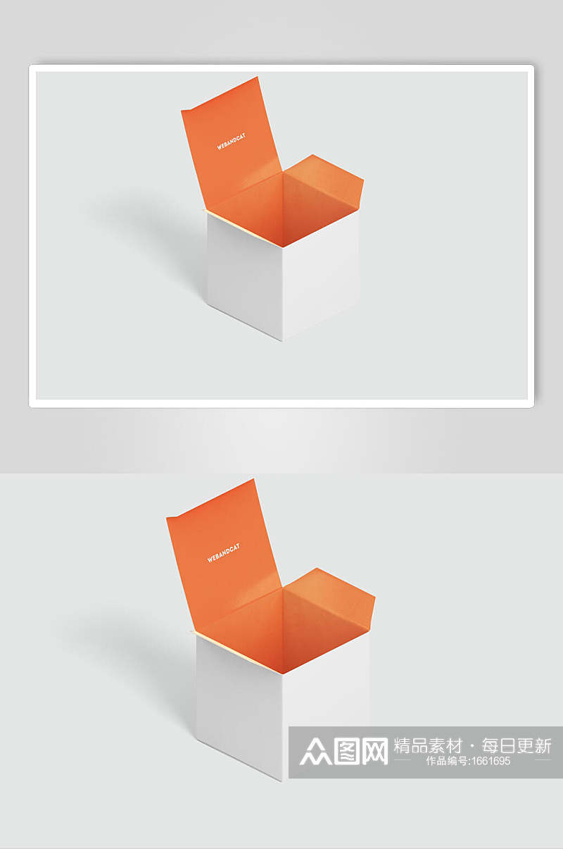 方形橘色内里包装样机效果图素材