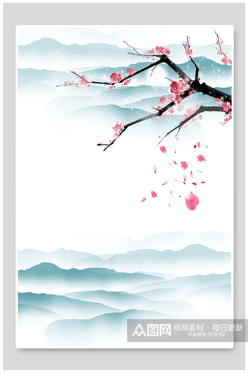 桃花朵朵开水墨中国风背景素材