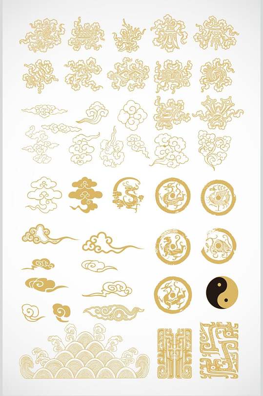 鎏金中国风祥云图案元素矢量素材