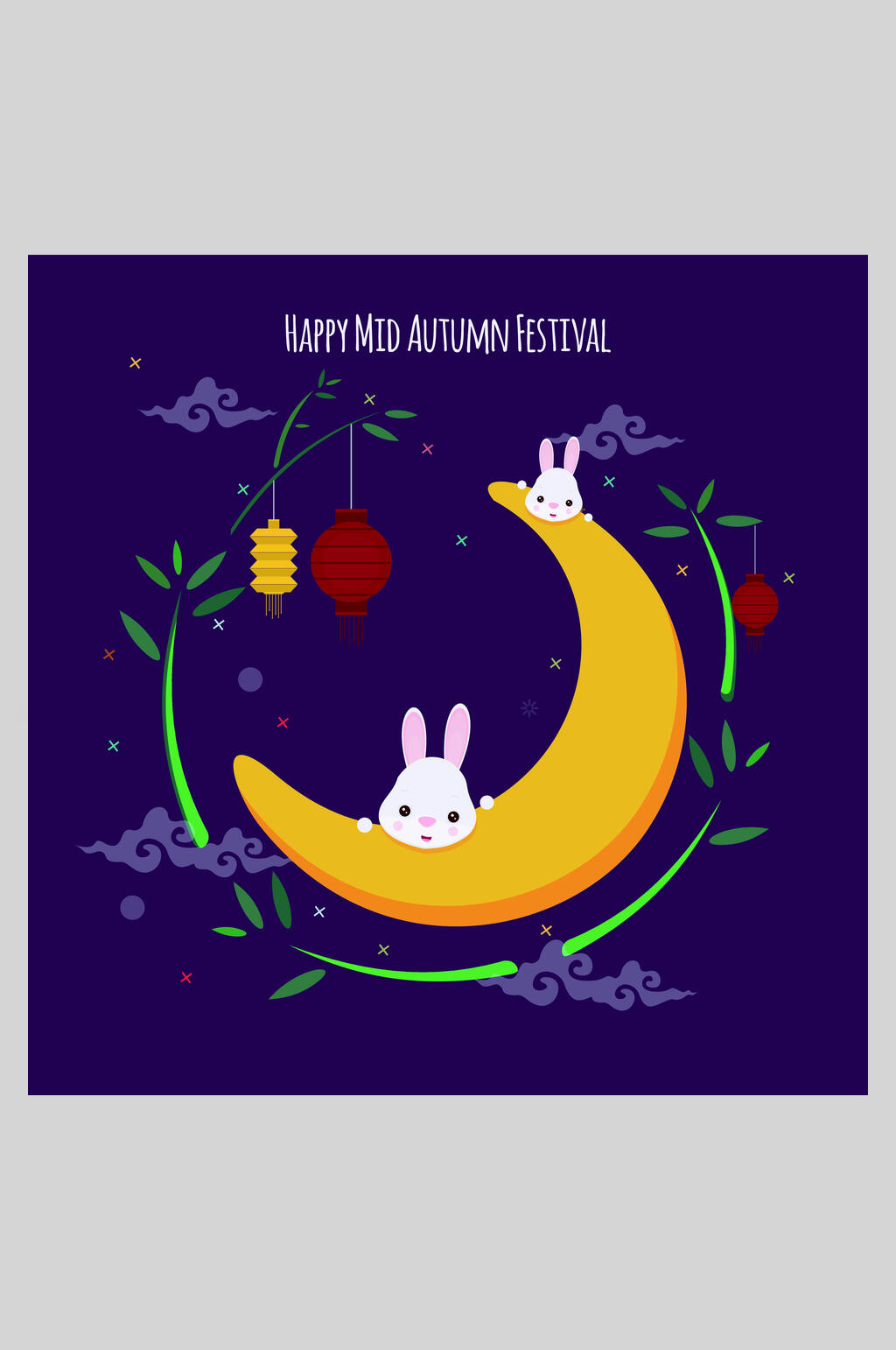 月亮兔子中秋节插画素材素材