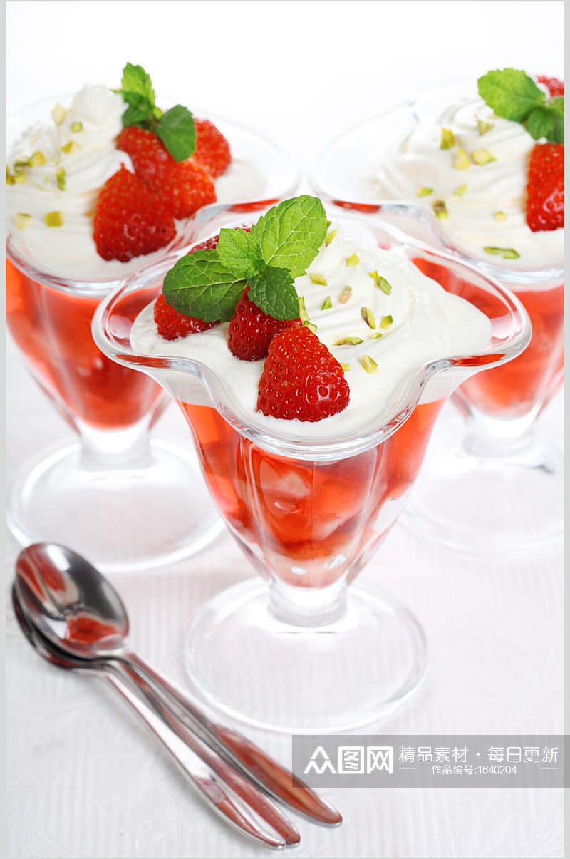 草莓水果布丁冰淇淋摄影图素材