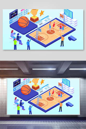 运动场景插画篮球赛室内篮球篮球比赛