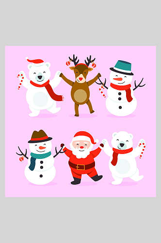 雪人圣诞老人鹿圣诞节插画