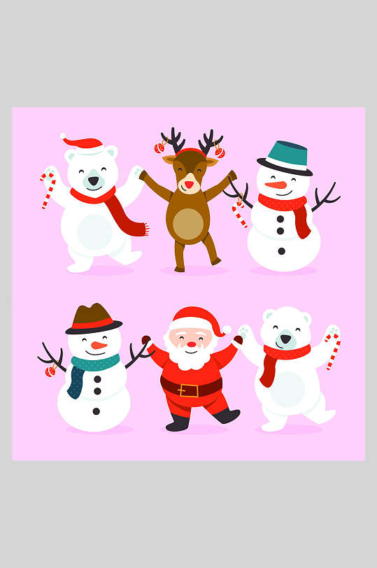雪人圣诞老人鹿圣诞节插画