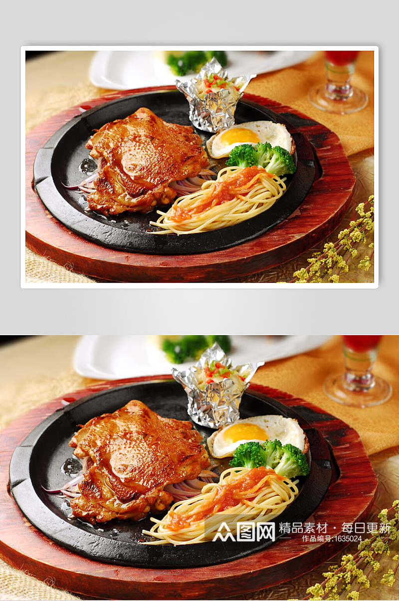 铁板肉扒系列阿伦西亚香煎鸡扒餐饮高清图片素材