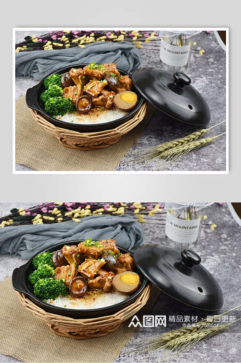 高清香菇滑鸡煲仔饭美食图片素材