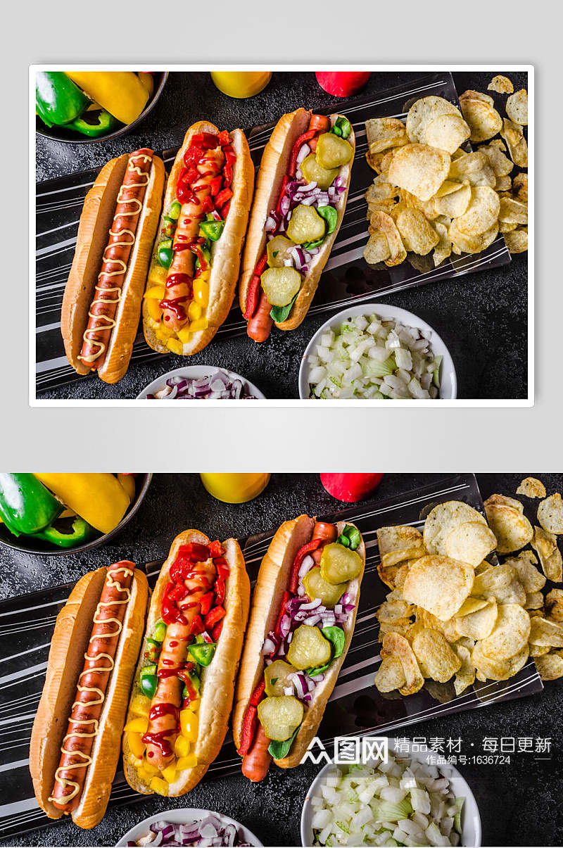 西餐薯片汉堡食品摄影图片素材