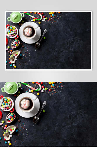 黑色桌面软糖巧克力糖果摄影图