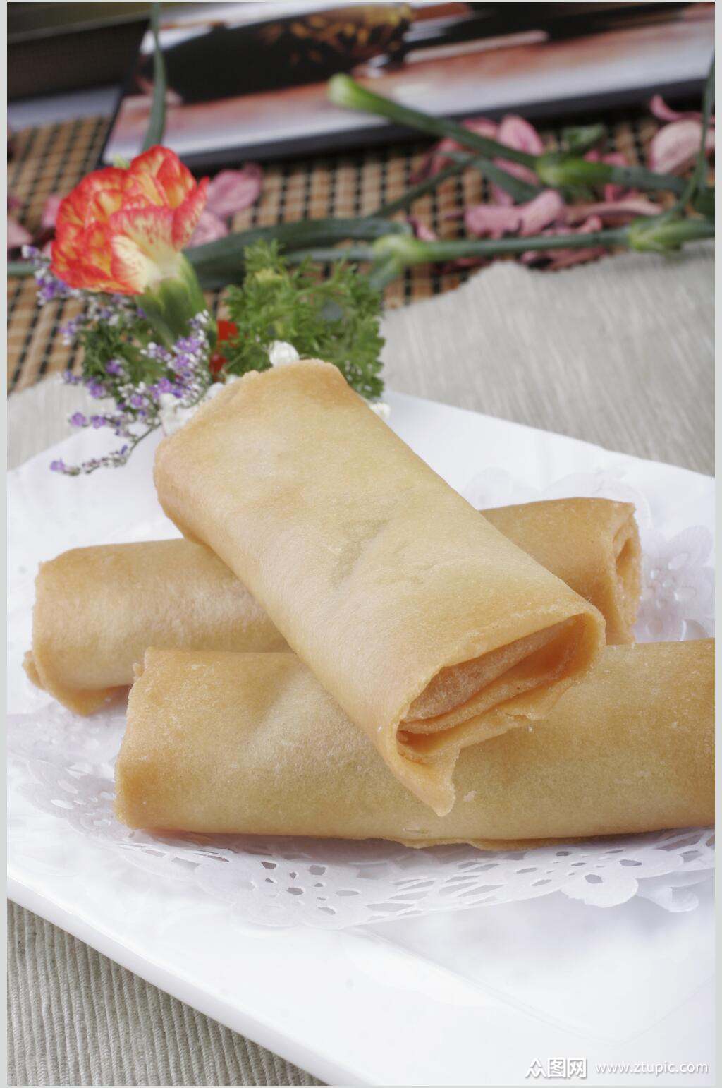 脆香春卷美食摄影图片
