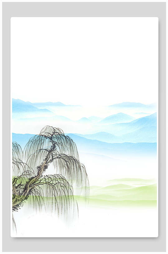 垂柳水墨中国风背景素材