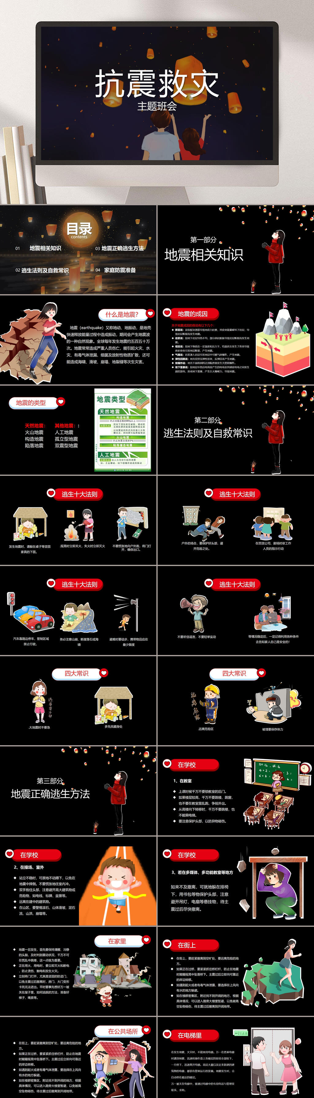 黑色抗震防震减灾PPT素材