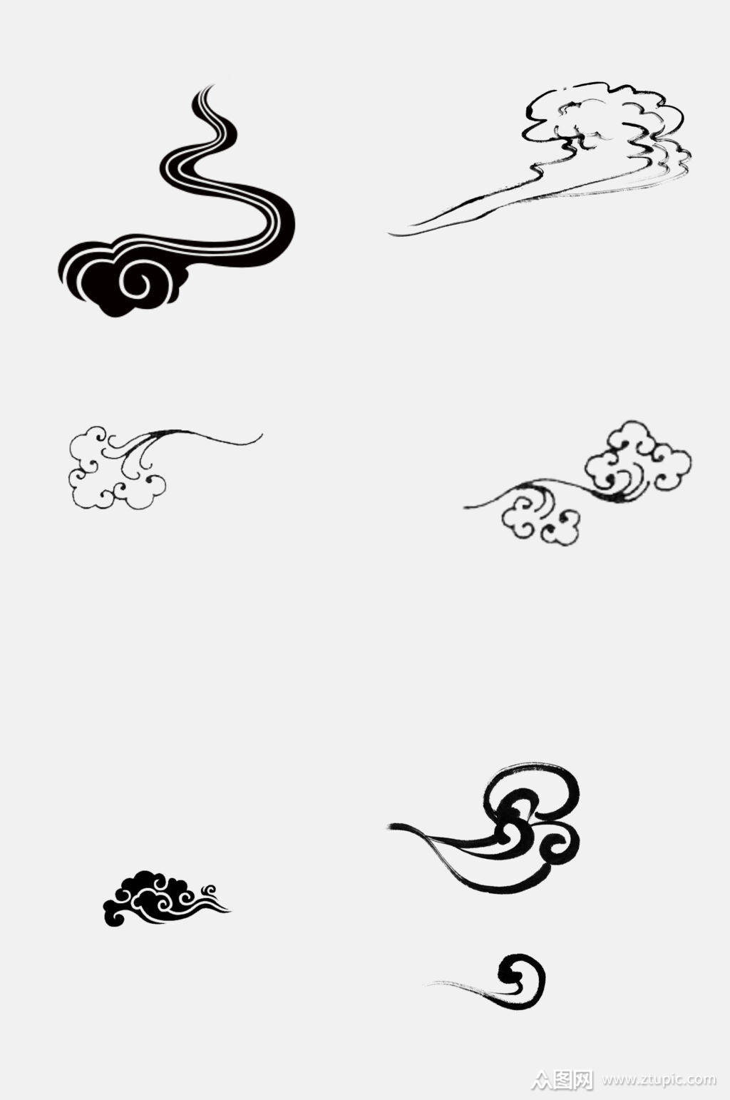 黑白色中国风元素祥云图案素材