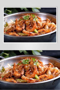 干锅美味香辣虾摄影图