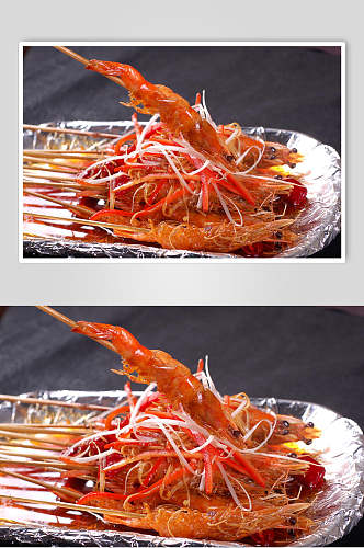 铁板私房虾食品摄影图片