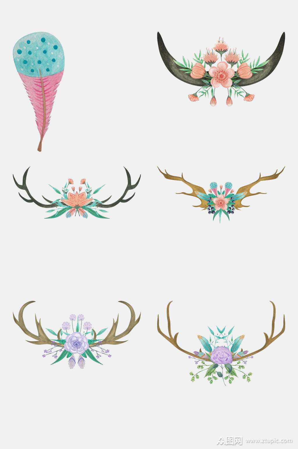 花环森系动植物手绘元素素材