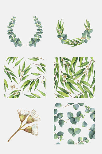 绿色花环水彩植物元素素材