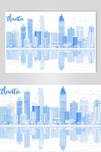 蓝色城市插画设计素材