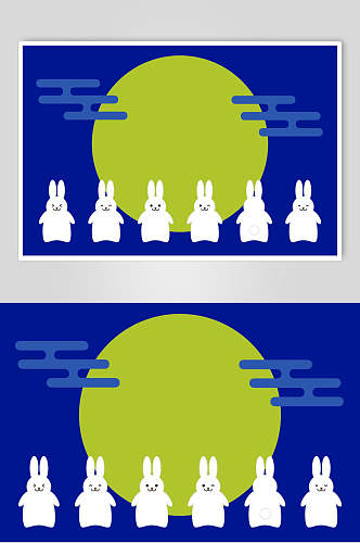 蓝色兔子中秋节海报插画素材