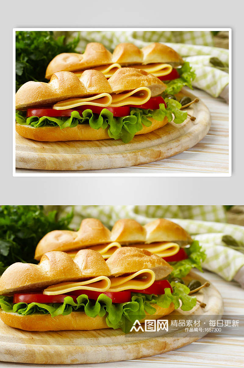 芝士蔬菜汉堡实拍图片素材