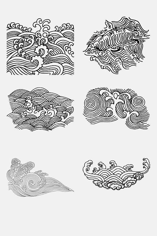 手绘画海浪水波纹免抠元素素材
