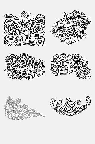 手绘画海浪水波纹免抠元素素材