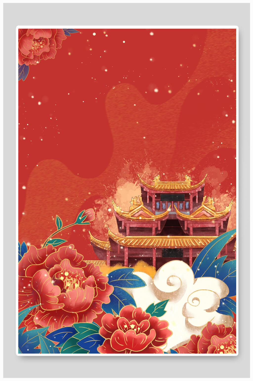 红色国潮风免抠背景素材