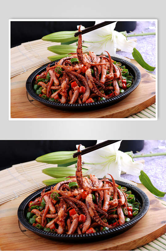 招牌热菜铁板鱿鱼须餐饮美食图片