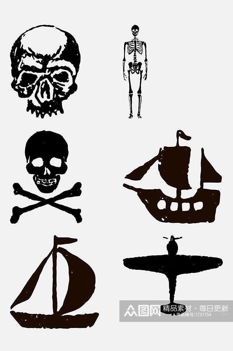 手绘帆船骷髅头免抠素材素材