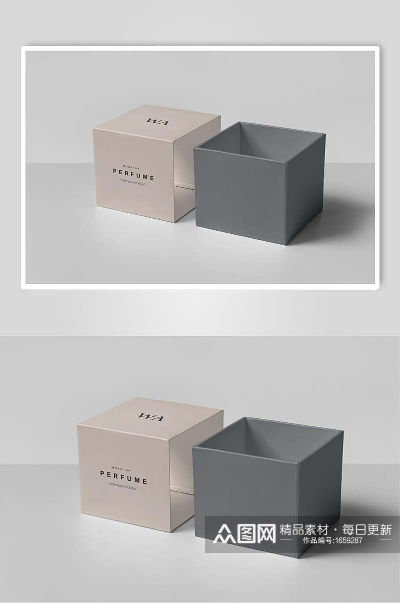 灰色盒子包装样机展示效果图素材