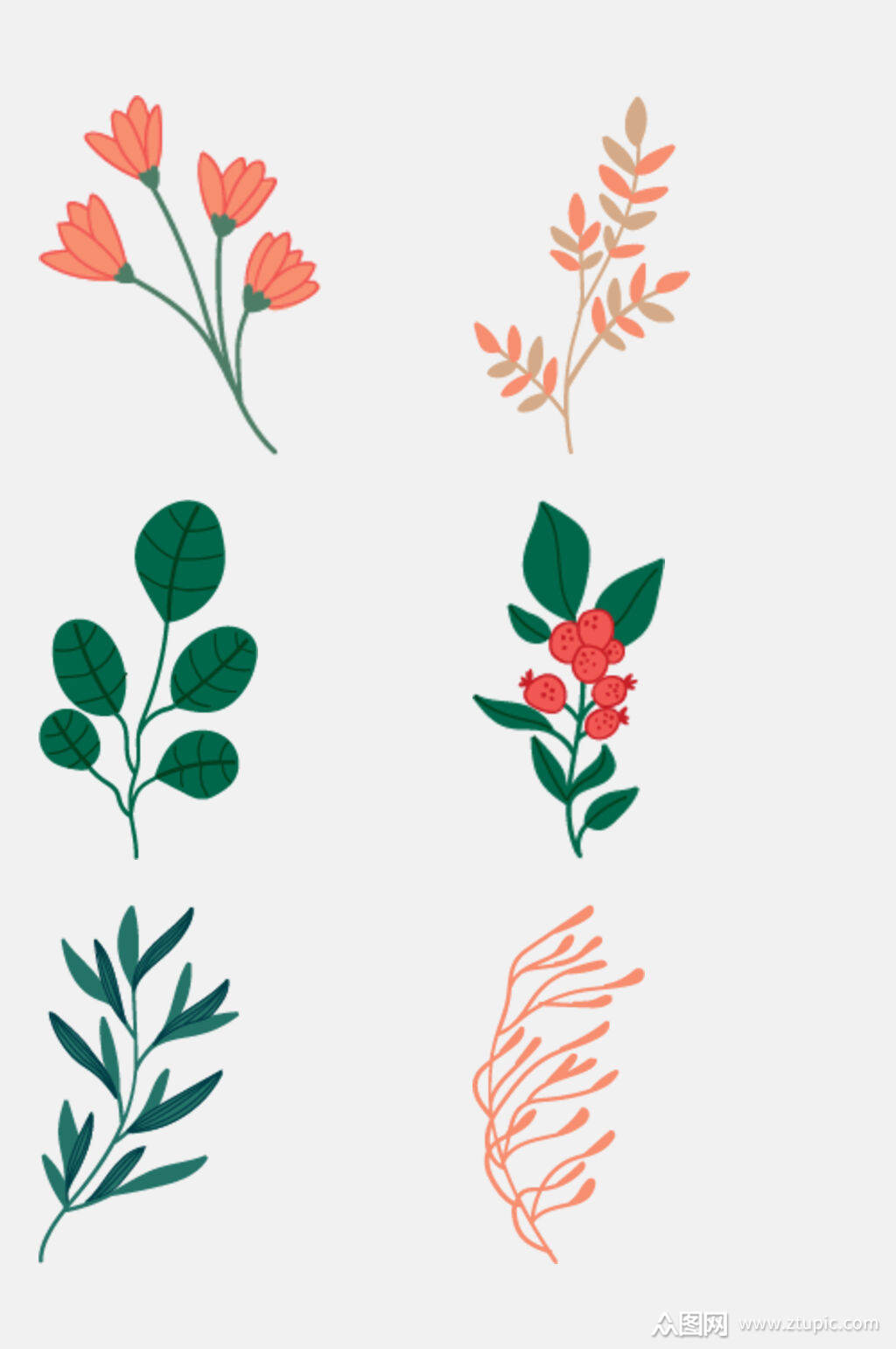 手绘画植物花草免抠元素素材