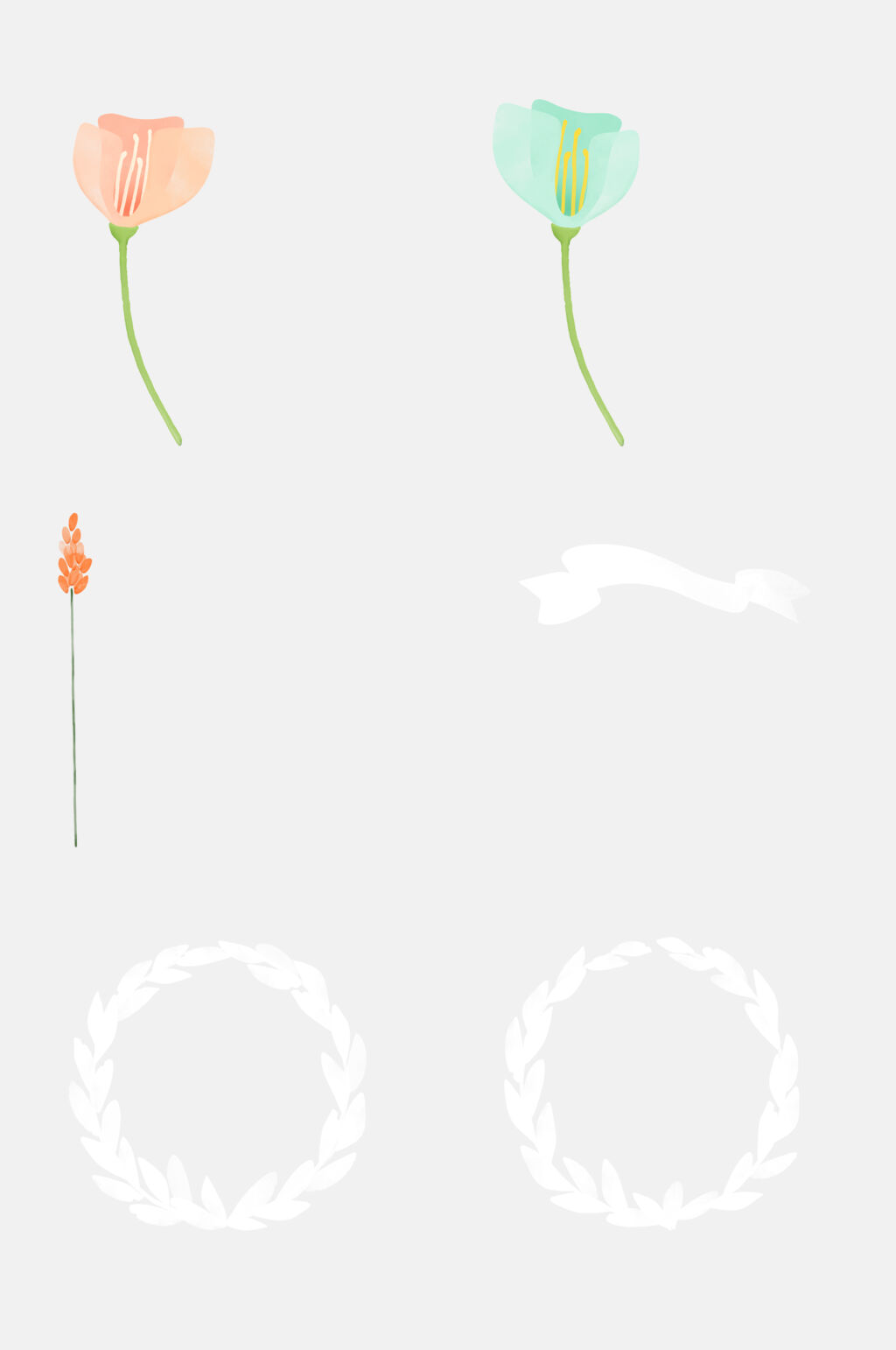 小清新手绘植物免抠设计元素素材