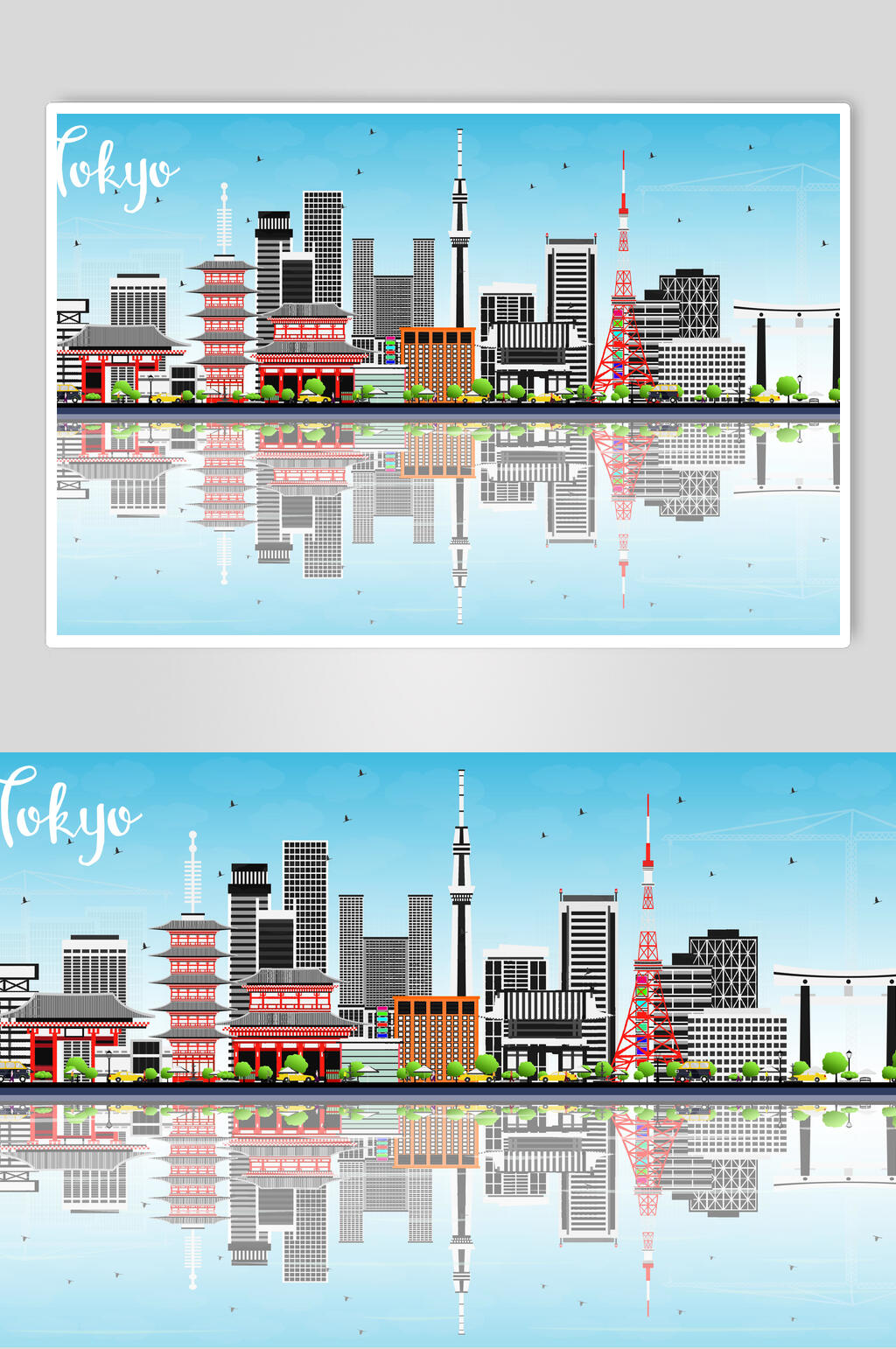 东京城市建筑插画设计素材