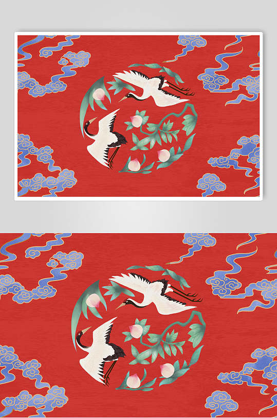 红底祥云锦鲤中国风背景海报