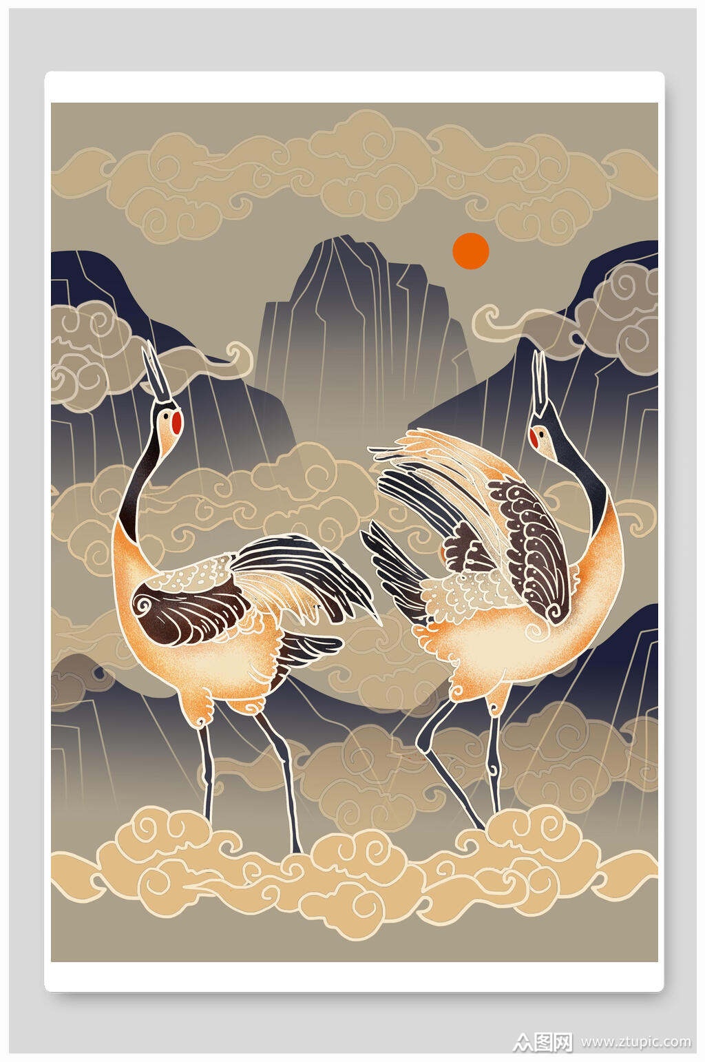 山谷仙鹤国潮风海报设计