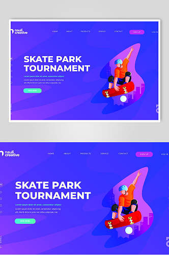 蓝色滑冰扁平化插画素材