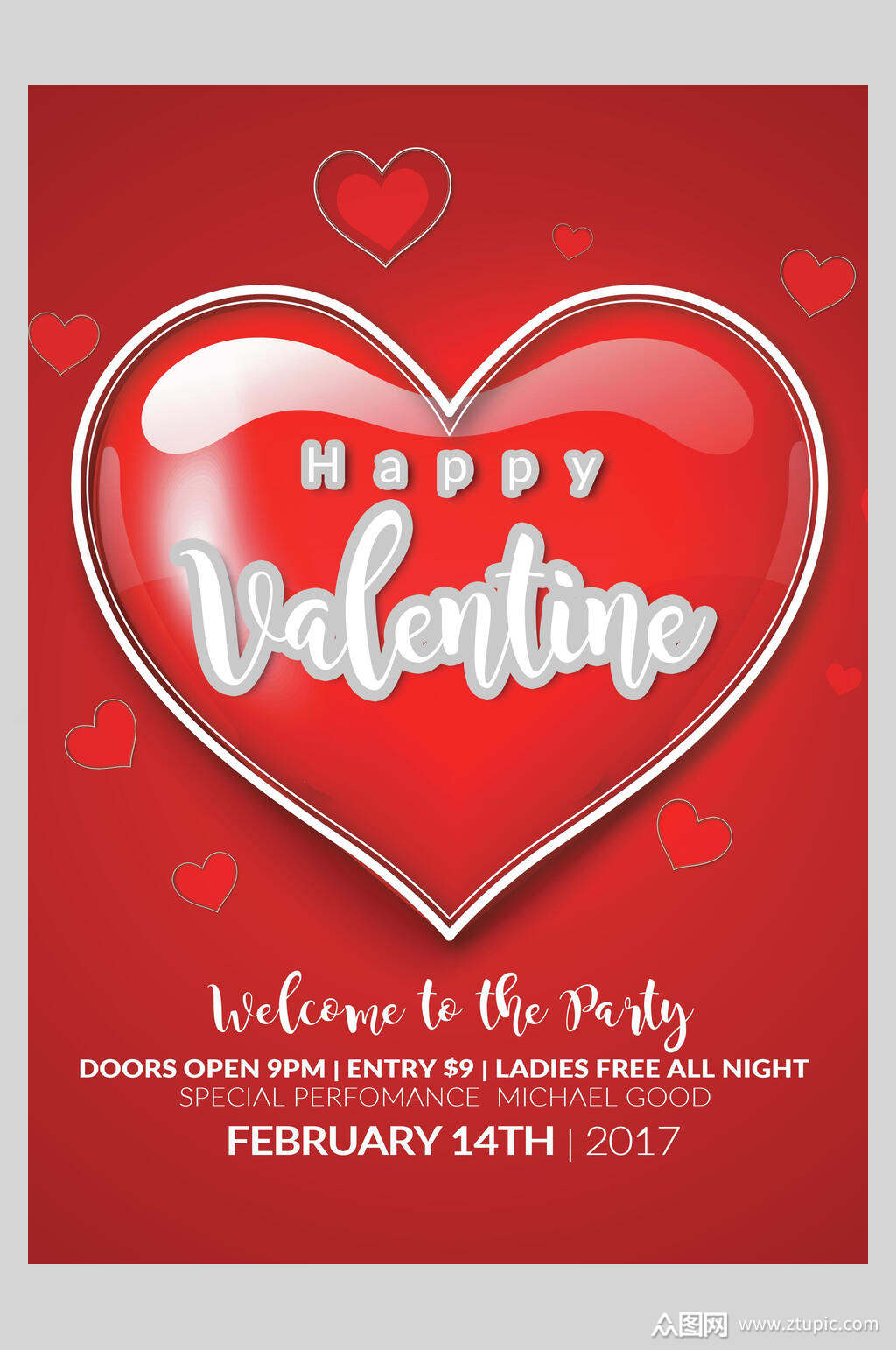热烈爱情红色爱心情人海报