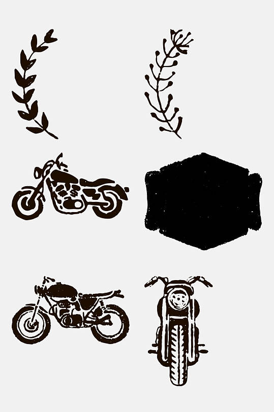 手绘简笔画摩托车交通工具免抠元素