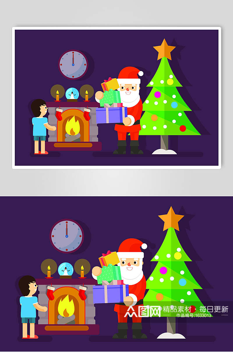 紫色圣诞节插画元素素材素材