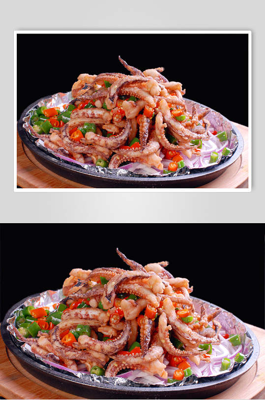 热菜铁板鱿鱼须美食高清图片