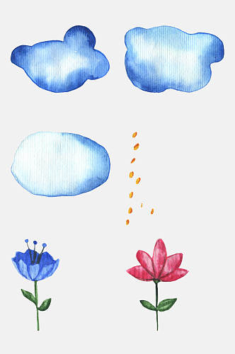 水彩手绘儿童玩具云朵元素素材