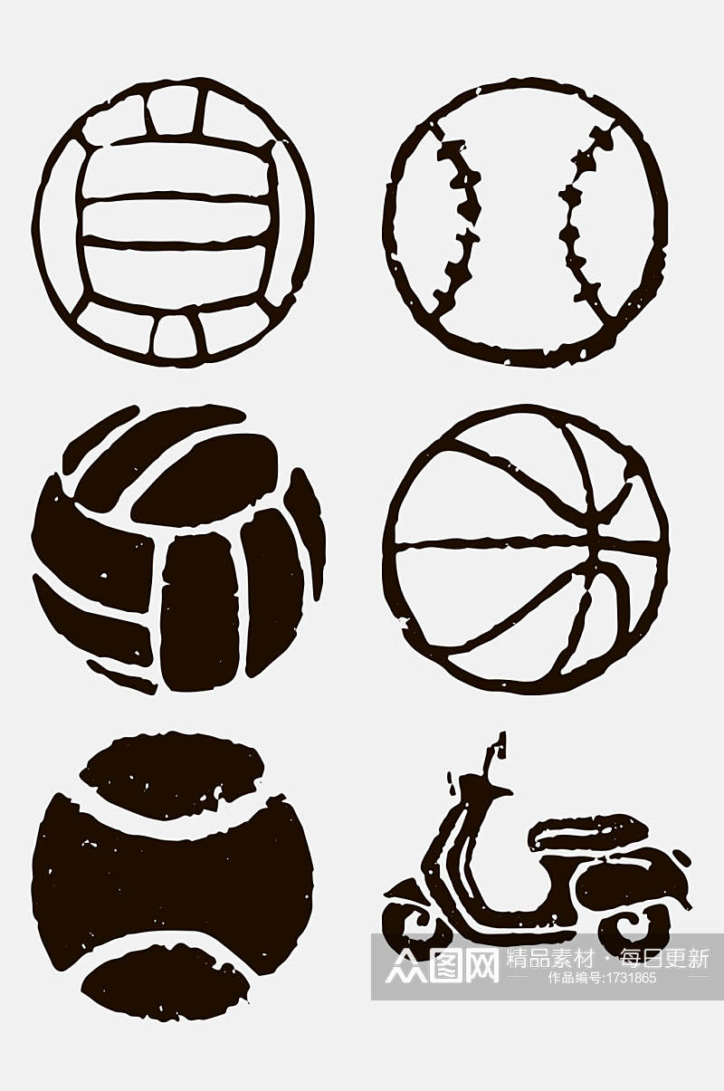 手绘球类简笔画篮球排球PNG免抠元素素材