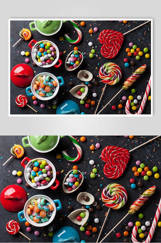 黑色背景清新零食糖果摄影图