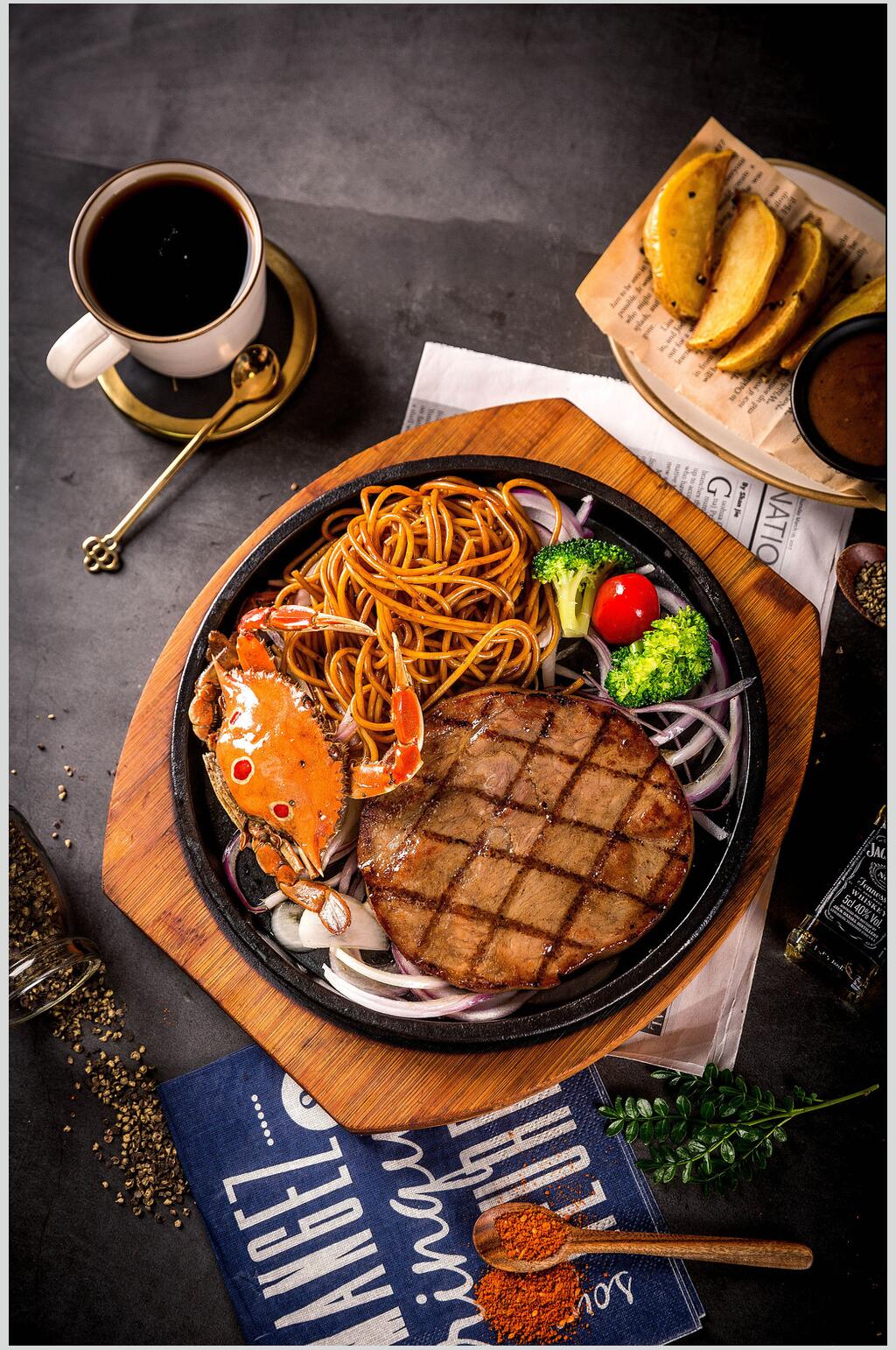 牛排意面布景摄影西餐美食素材